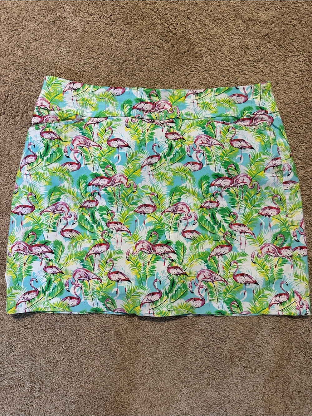 Attyre New York: Tropical Flamingo Print Women's Skirt - Blue & Pink